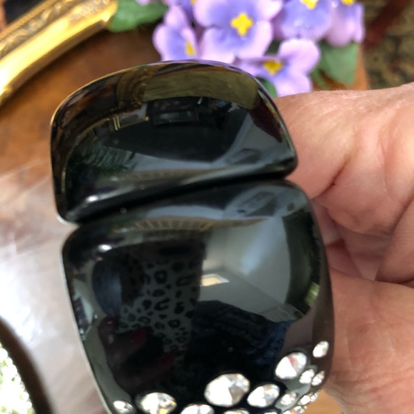 Black Acrylic and Crystal Bangle Bracelet - Picture 6 of 7